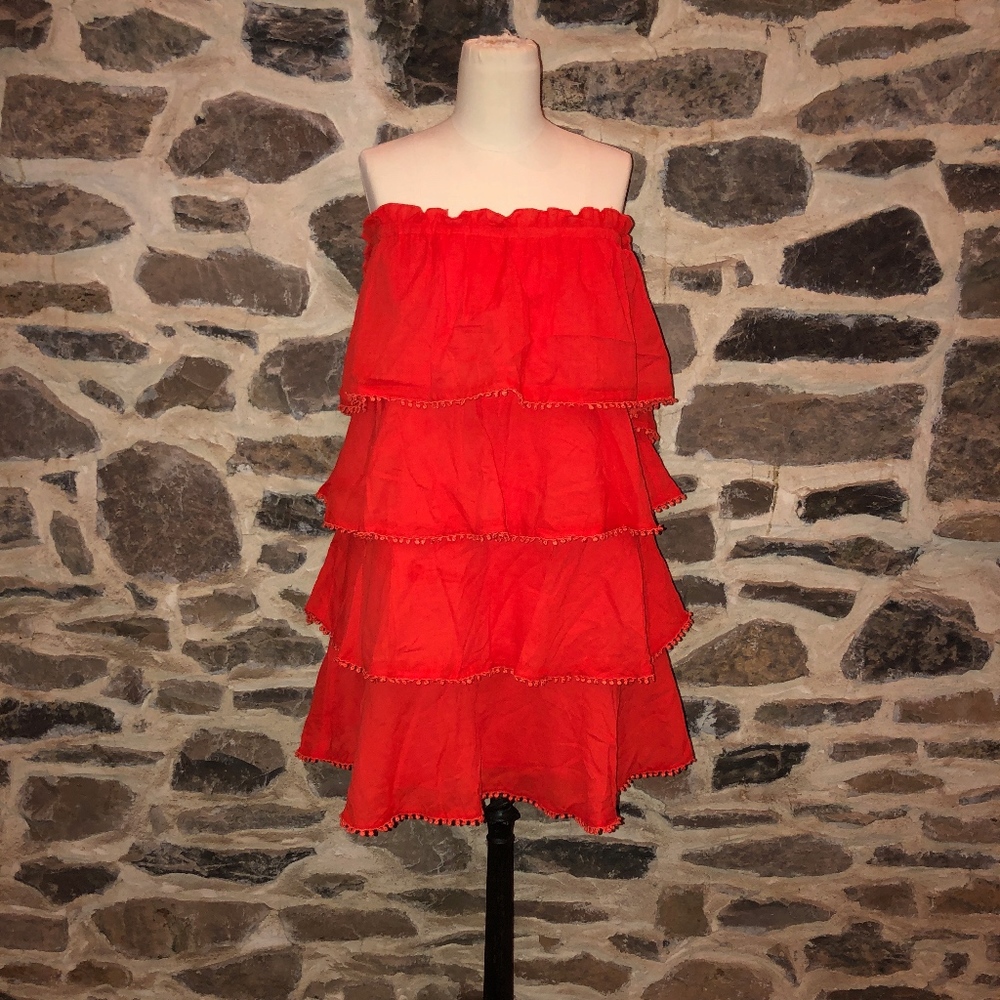 Red Ruffle Strapless Dress